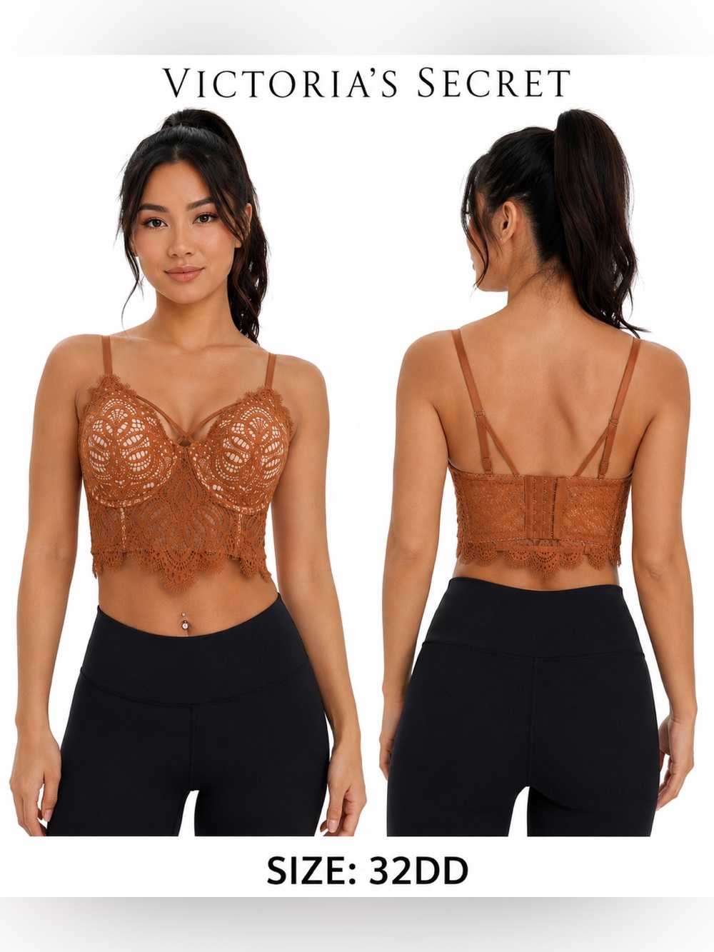 Victoria's Secret Rust Lace Longline Bralette 32DD